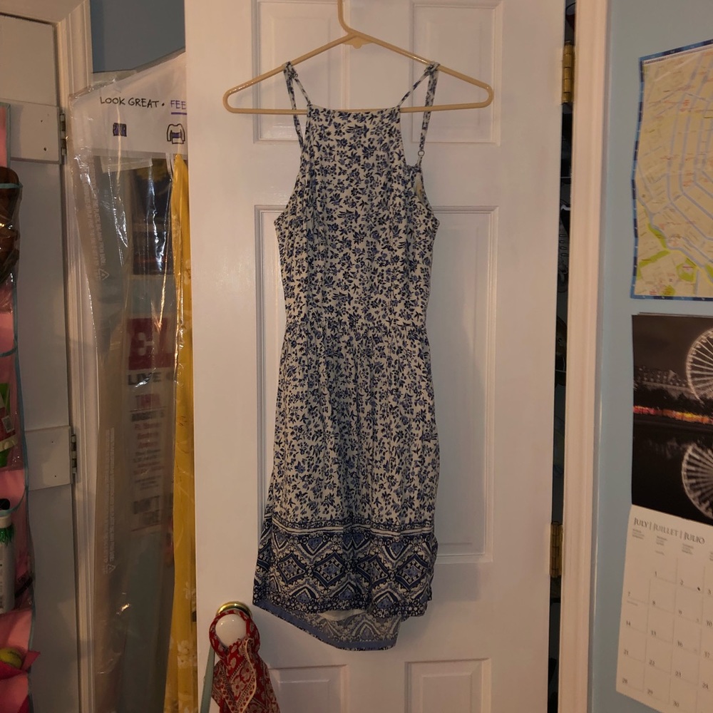 Blue and White Floral Tie Back Sundress